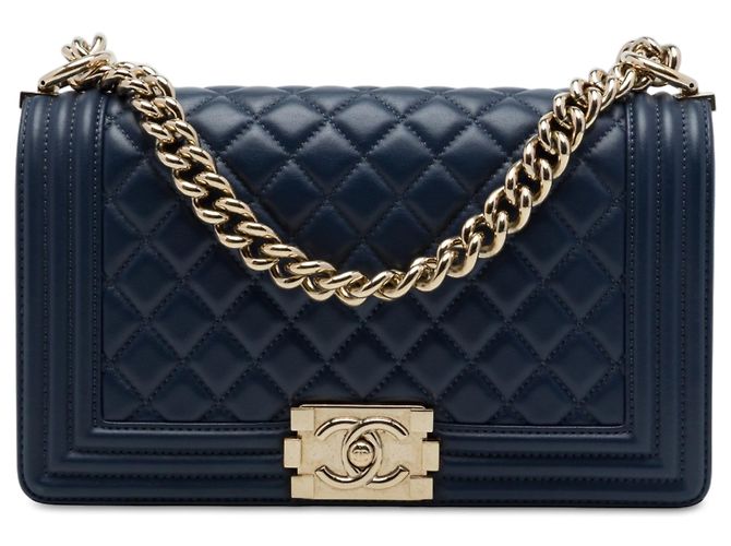 Chanel Blue Old Medium Quilted Lambskin Boy Flap Bleu Bleu Marine