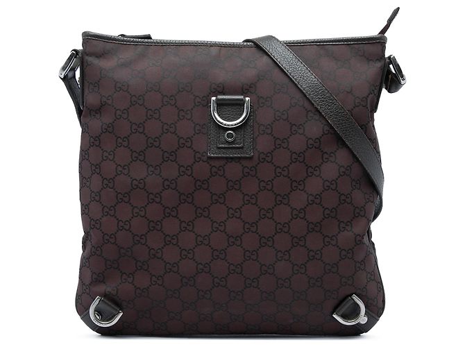 Borsa a tracolla Gucci Abbey D Ring in nylon GG marrone Marrone scuro