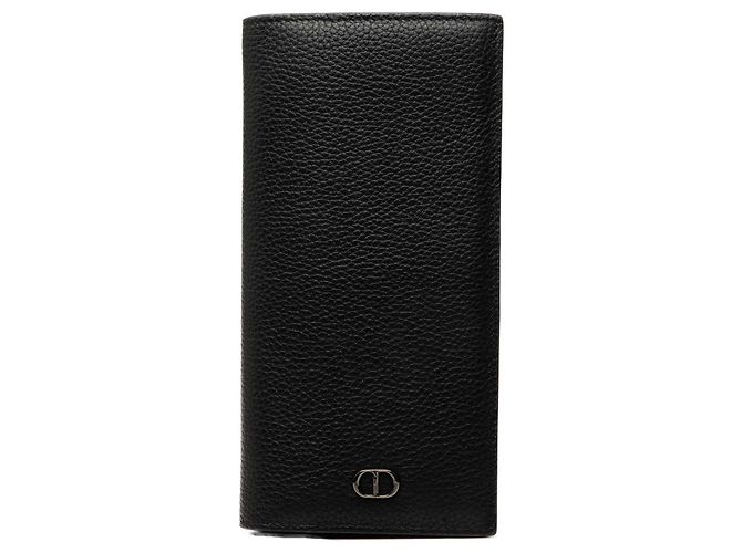 Autre Marque Cartera larga bifold Dior de piel de becerro granulada negra CD Icon Negro