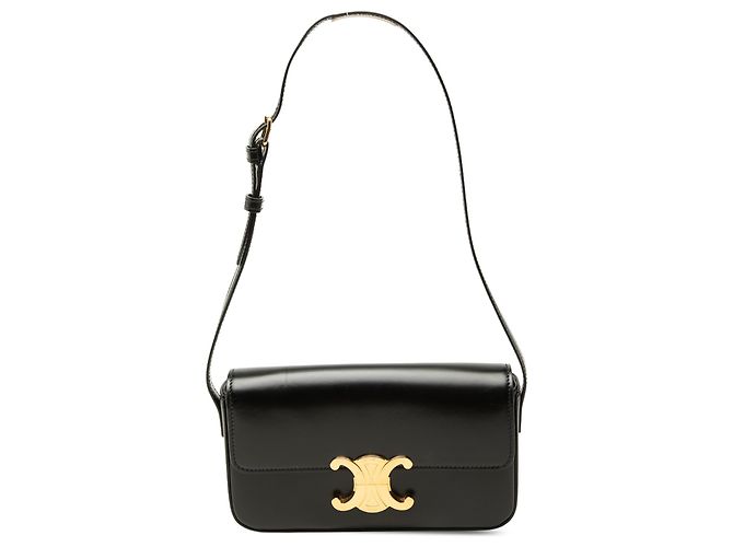 Céline Borsa a tracolla Celine Claude in pelle di vitello lucida nera Triomphe Nero