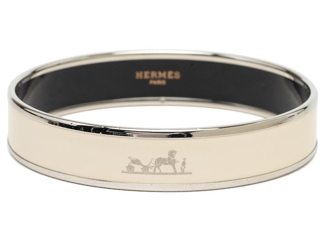 Hermès White Wide Caleche Enamel Bangle 70 Cream