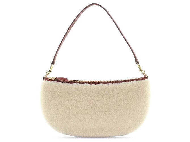 Bolsa conversível Loro Piana Mini em shearling com acabamento em couro de bezerro branco Cru