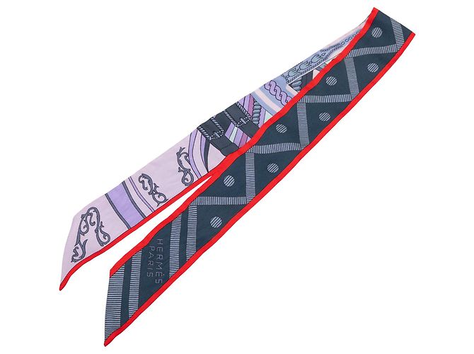 Lenço Twilly de seda Hermès Purple Balade en Berline Roxo