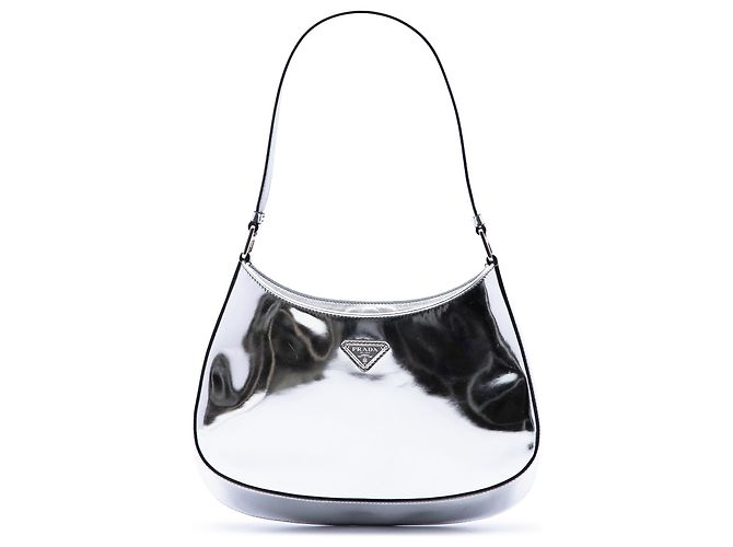Prada Silver Brushed Leather Cleo Shoulder Bag Silvery