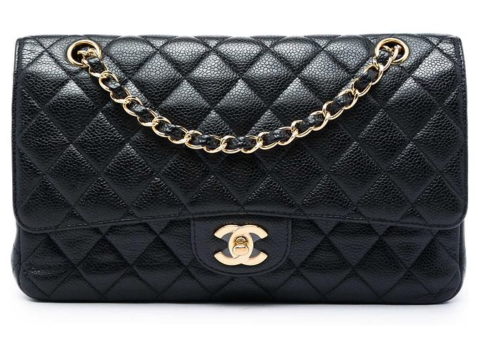 Chanel Black Medium Classic Caviar Double Flap Preto