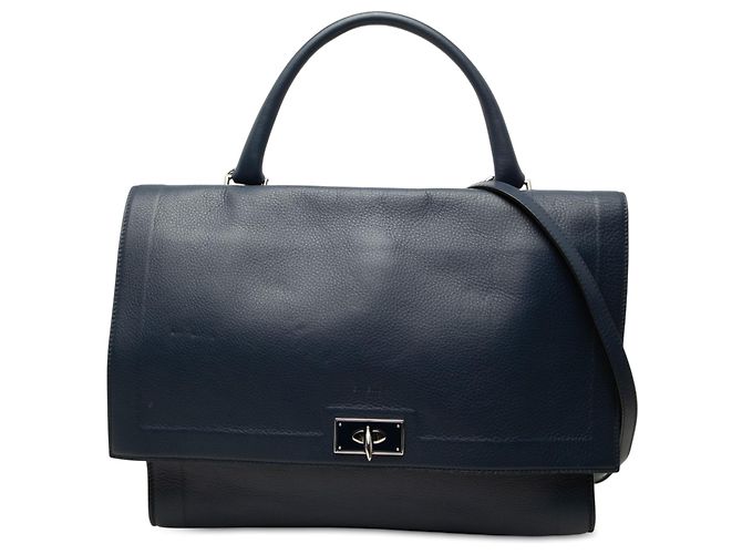 Bolsa Satchel Givenchy Blue Small em couro de bezerro granulado com fecho Shark Azul Azul marinho