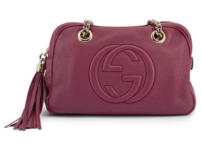 Bolsa de Ombro Gucci Soho com Corrente e Zíper em Pele de Bezerro Roxa Roxo