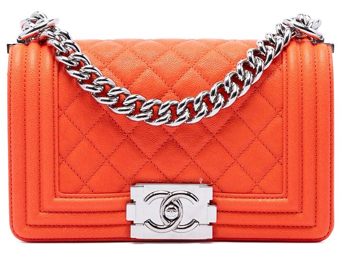 Chanel Orange Small Quilted Caviar Boy Flap