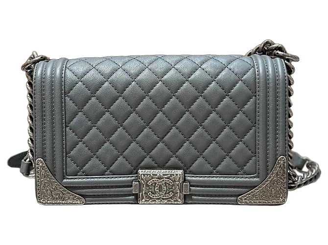 Chanel Boy Bag Medium Grau Leder