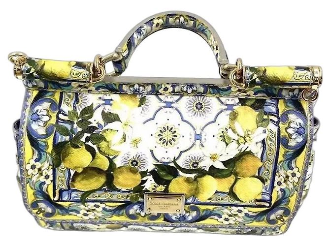 Sac à main Dolce & Gabbana Sicily Imprimé Citron Blanc Bleu Vert Jaune