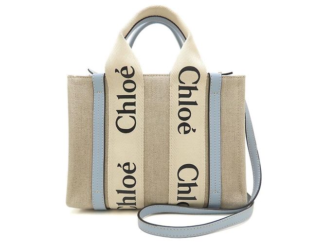 Sac à main Chloé Woody Small Tote Blanc Bleu clair