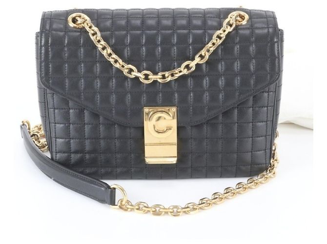 Céline Celine Schultertasche C Medium Schwarzes Leder