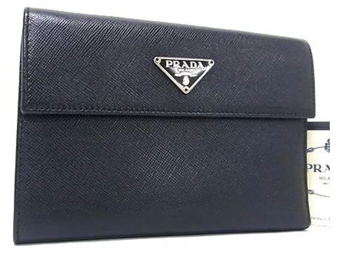 Cartera Prada triple fold en piel Saffiano negra Negro
