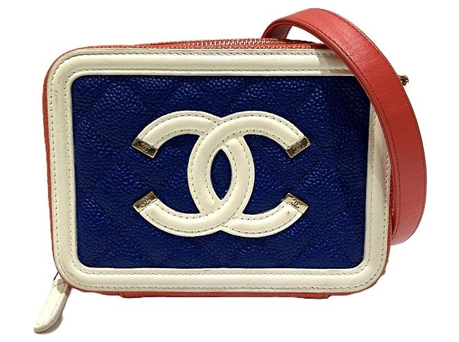 Bolsa de Ombro Chanel Coco Mark CC Filigree Branco Vermelho Azul