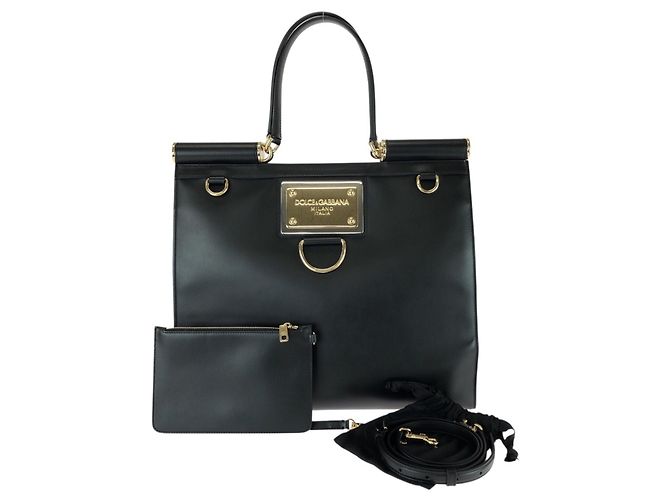 Sac cabas 2-Way en cuir noir Dolce & Gabbana Sicily
