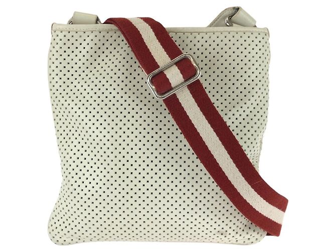 Sac messager Bally en cuir perforé Blanc Écru