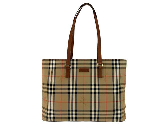 Saco Tote Burberry em lona e couro Marrom Bege