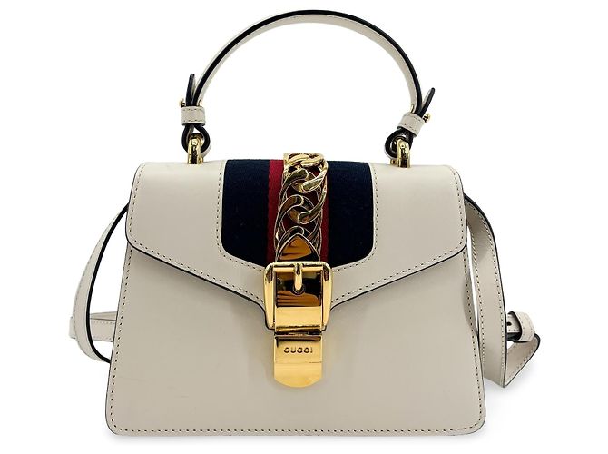 Gucci Sylvie Mini em couro com alça de mão Branco