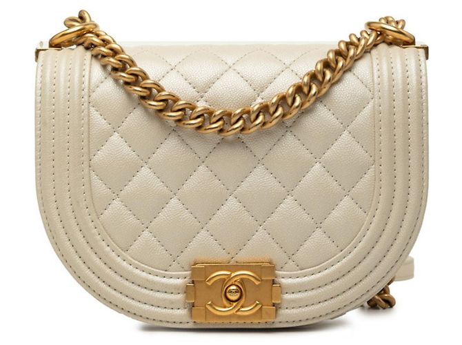 Le Boy Bolsa de Ombro Chanel Coco Mark Boy Chain Branco Cru