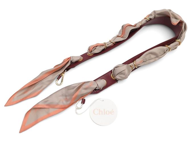 Chloé NEW CHLOE BROWN LEATHER SHOULDER STRAP AND SILK SCARF FOR BAG STRAP