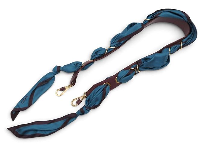 Chloé NEUF ANSE BANDOULIERE CHLOE EN CUIR MARRON & FOULARD EN SOIE PR SAC STRAP