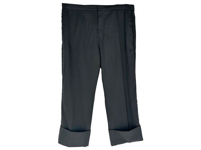 Ann Demeulemeester gerade geschnittene Hose mit Umschlag in schwarzer Wolle
