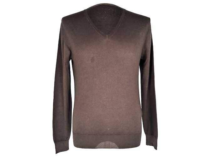 Prada Strickpullover mit V-Ausschnitt aus brauner Wolle