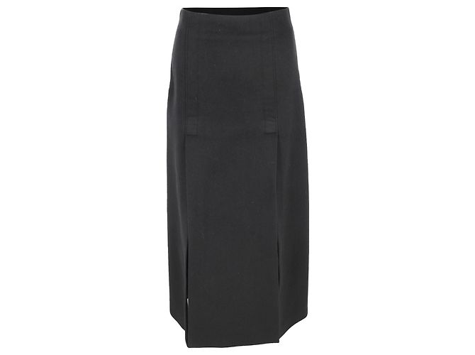 Proenza Schouler Gerader Maxi-Rock mit Schlitzen aus schwarzer Wolle