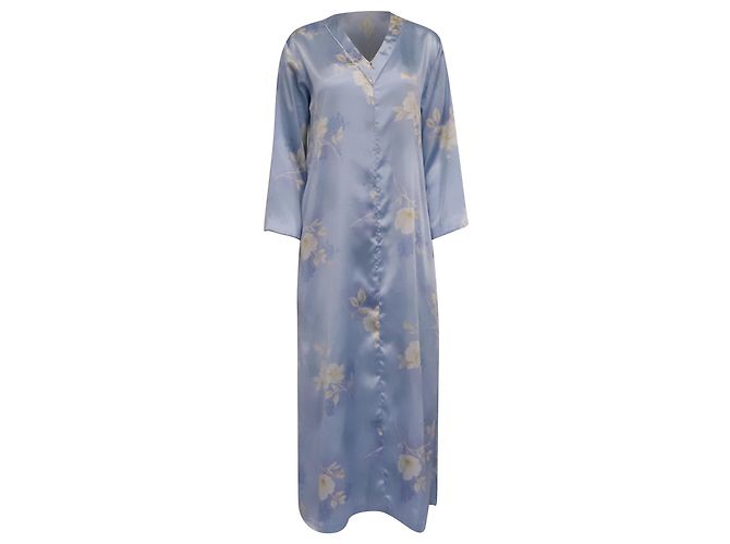 Oscar de la Renta Floral Caftan Kleid aus hellblauem Polyester