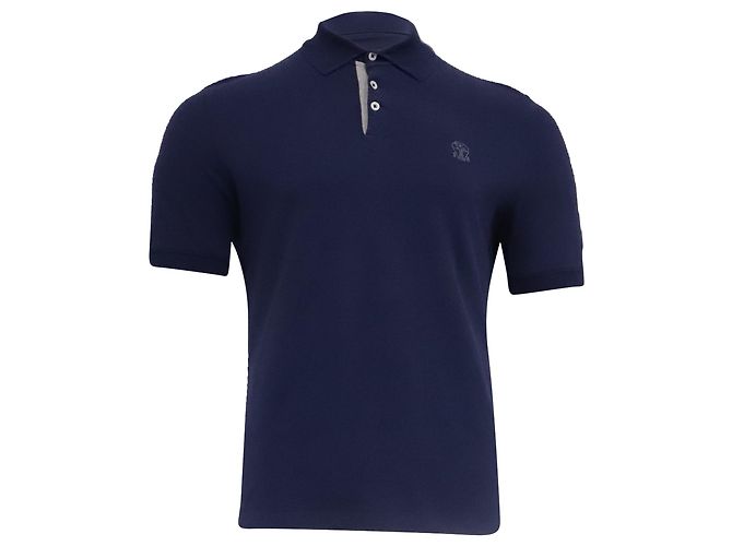 Polo a maniche corte Brunello Cucinelli in cotone blu navy