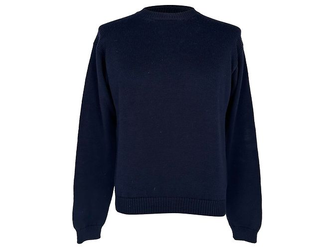 Pull à col rond en maille Prada en laine bleu marine