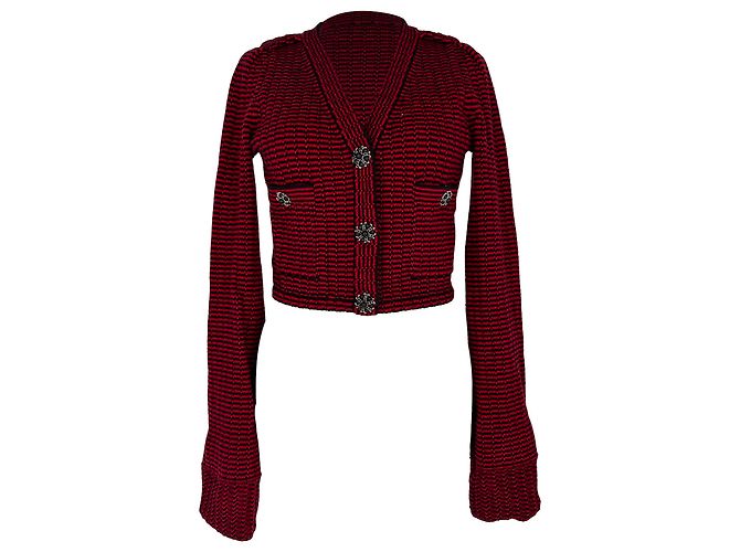 Self portrait Self-Portrait gestreifter Cropped-Cardigan aus roter Baumwolle