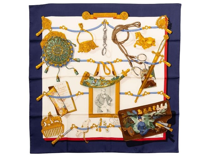 Hermès Hermes Carre 90 Memoire d'Hermes Schal Weiß Mehrfarben Marineblau