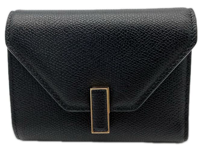 Valextra Iside Tri-fold Geldbörse Schwarz Roh