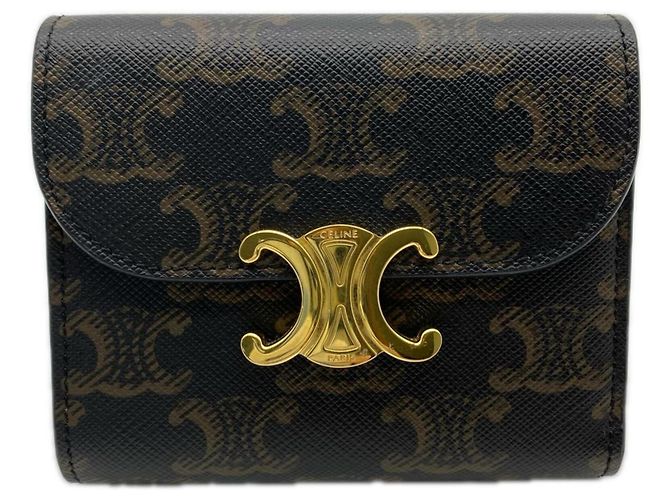 Céline Carteira de Aba Small em Lona Triomphe Celine Marrom Bege