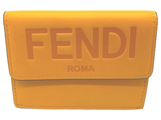 Fendi Micro Tri-fold Wallet in Orange Calf Leather