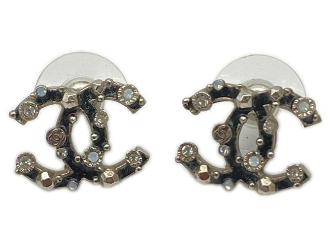 Chanel Coco Mark Silver Stud Earrings Silvery