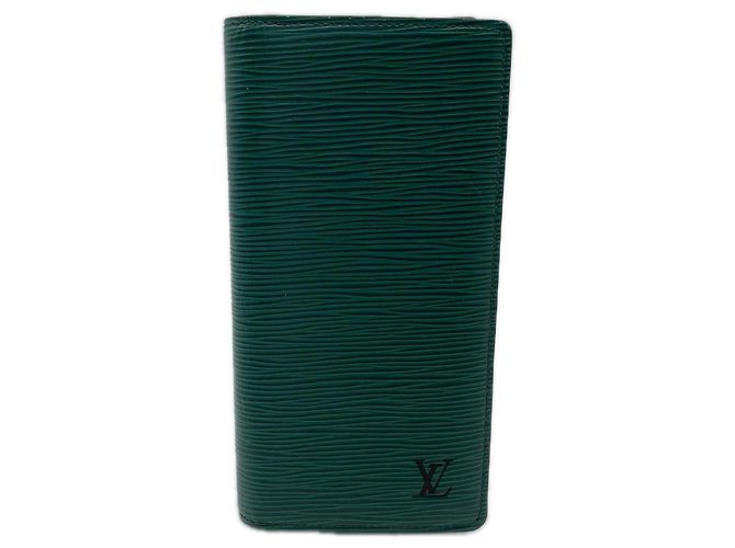 Louis Vuitton Epi x Monogram Eclipse Portefeuille Brazza Long Wallet Castaño Negro Verde