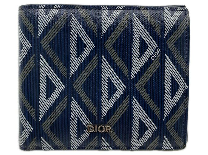 Christian Dior CD Diamond Compact Wallet Brown Navy blue