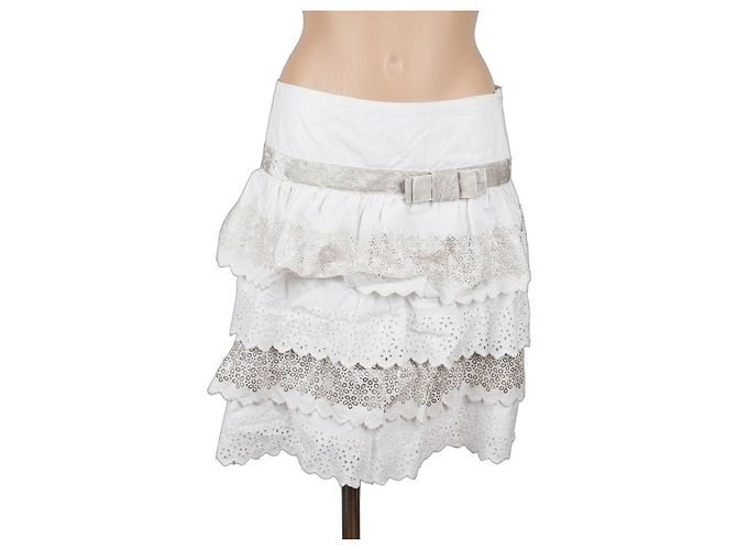 Autre Marque Max&Co minigonna bianca a balze con ricami Bianco
