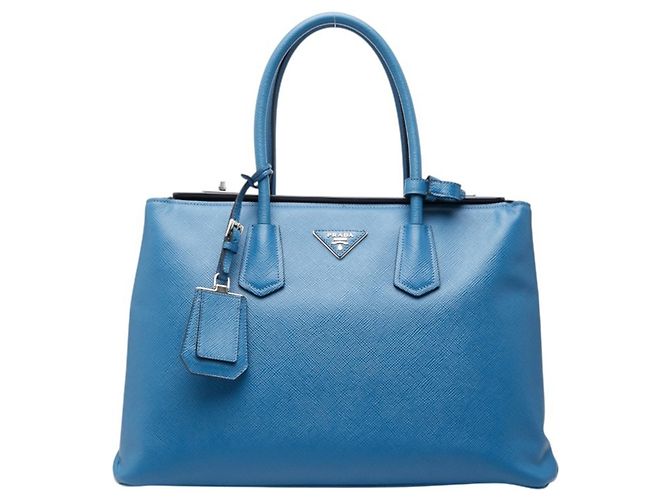 Sac à main cabas Prada avec plaque logo triangle Bleu