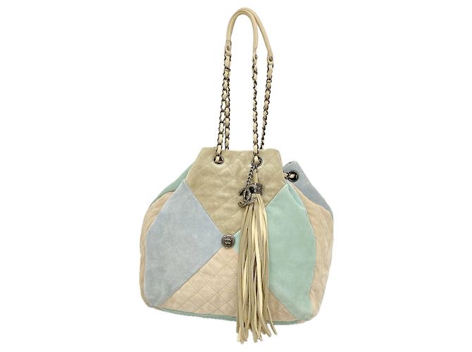Borsa a tracolla Chanel in camoscio Blu Beige Verde
