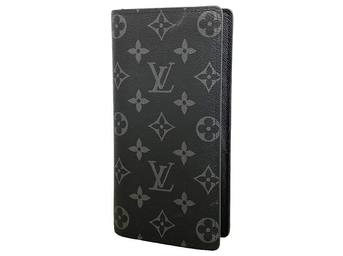 Louis Vuitton Monogram Eclipse Portefeuille Brazza Long Wallet Negro
