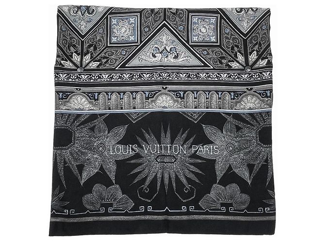 Bufanda Louis Vuitton 19th Century Decorations Castaño Negro Azul