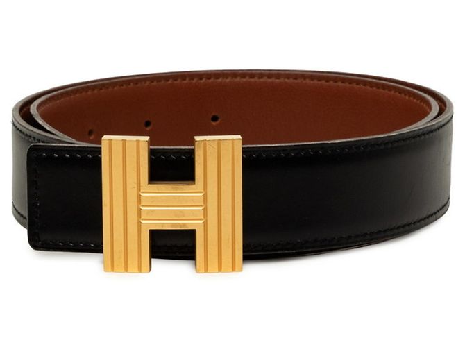Hermès Hermes H-Buckle Reversible Belt Black Golden