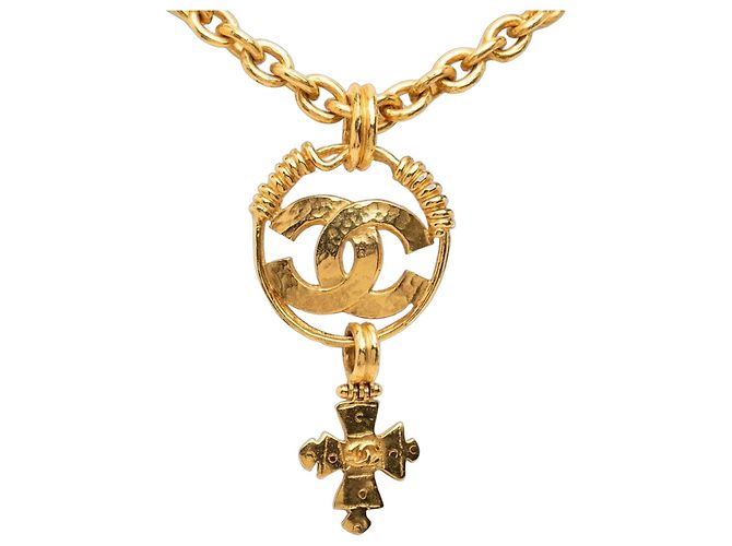 Collana a catena vintage Chanel Coco Mark Cross D'oro
