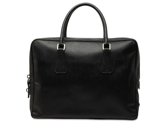 Sac à main porte-documents Prada en cuir Saffiano avec plaque logo triangle Noir