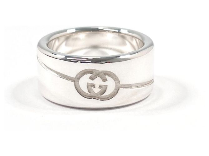 GUCCI Diagonal Interlocking G Ring Silvery
