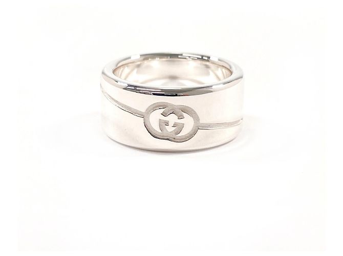 GUCCI Band Ring mit diagonalen Interlocking G Silber