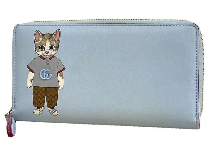 Cartera larga Gucci de cuero burdeos y azul cielo Azul claro